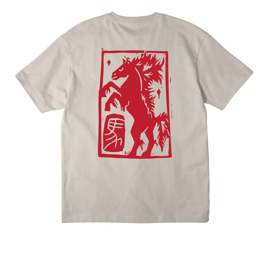 Fire Horse Block Print Shirt, a Dust Unisex Heavyweight Tee (back-view)