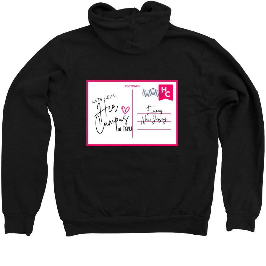 Postcard - Her Campus at TCNJ, a Black Zip Up Hoodie (back-view)