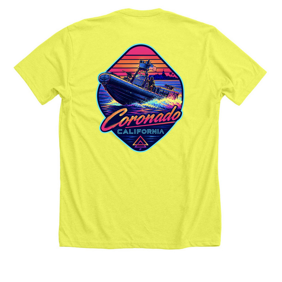 Retro Rhib, a Neon Yellow Premium Unisex Tee (back-view)