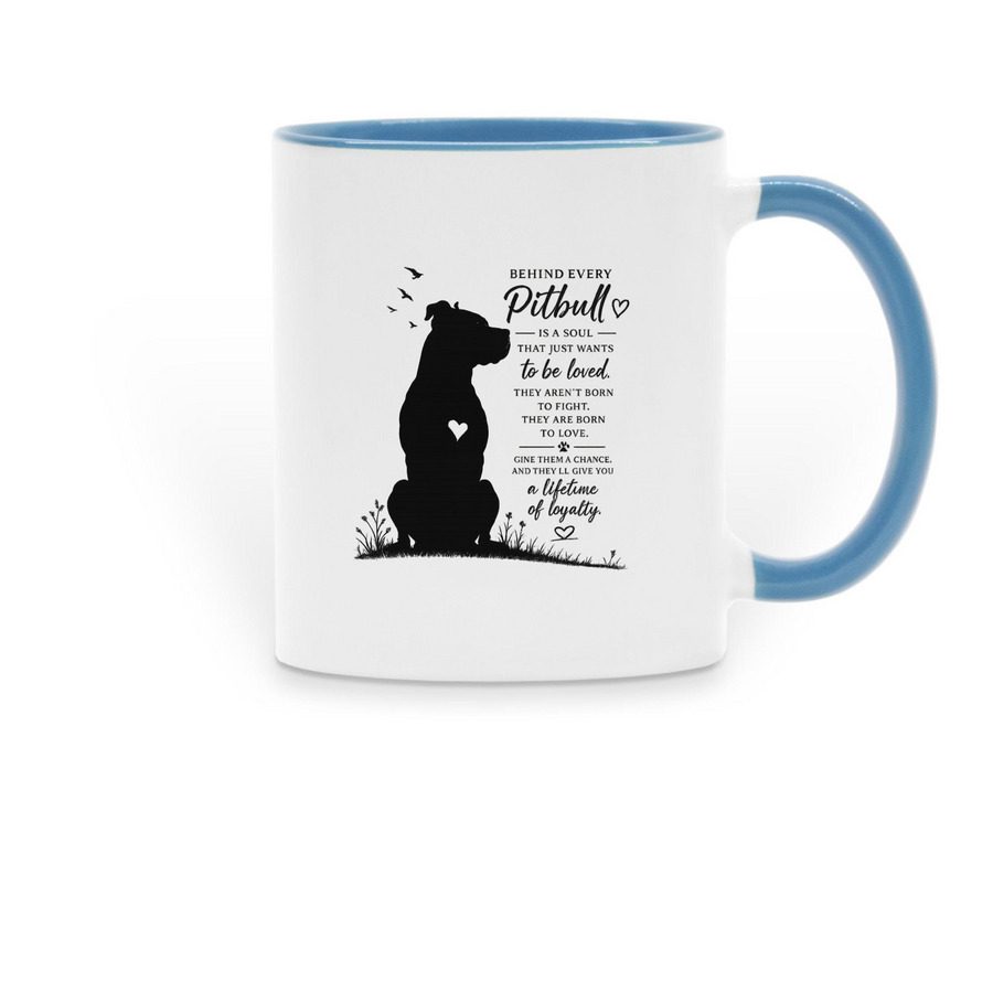 Pitbull Love ?, a Light Blue Two-Tone Ceramic Mug