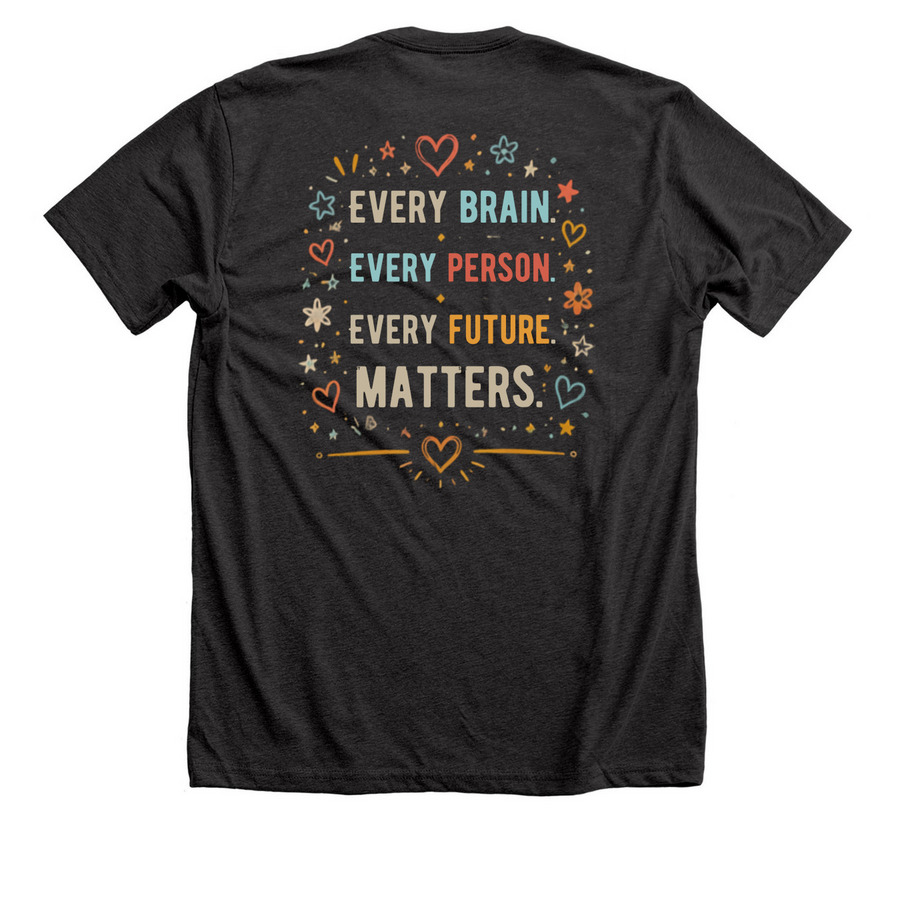 TX FASD - Brains are Beautiful, a Dark Grey Heather Premium Unisex Tee (back-view)