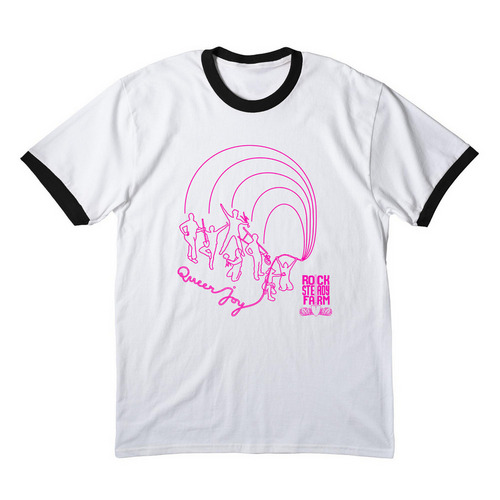 QUEER JOY, a White/ Jet Black Cotton Ringer Tee