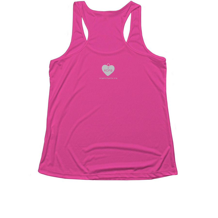 Run for Pits, a Neon Pink Women's Performance Tank (back-view)