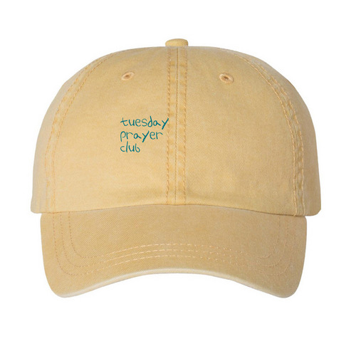 Prayer Club, a Mustard Printed Pigment Dye Baseball Cap