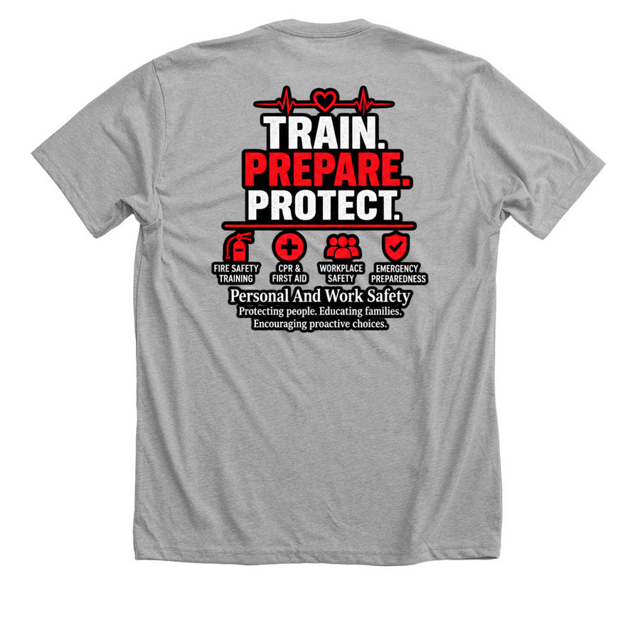 Train. Prepare. Protect. | Support P.A.W.S., a Athletic Heather Premium Unisex Tee (back-view)