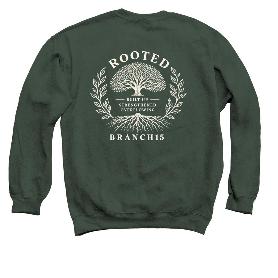 Rooted, a Forest Crewneck Sweatshirt (back-view)