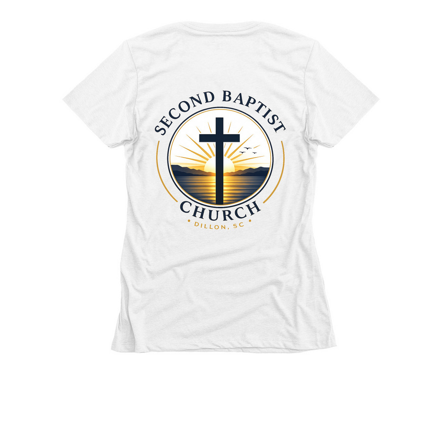Second Baptist 2026, a White Women's Slim Fit Tee (back-view)