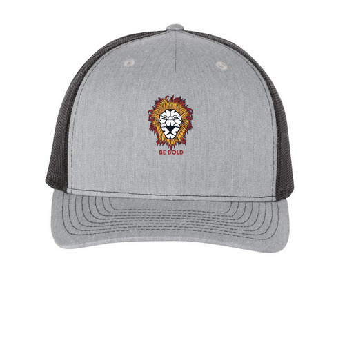 Be Bold Trucker Hat, a Heather Grey/ Black Printed Five-Panel Trucker Cap