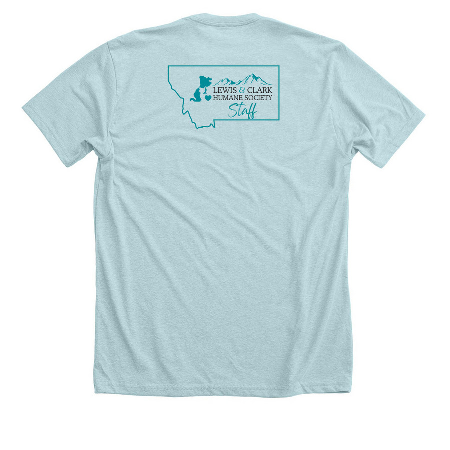 LCHS Staff Logo (Color) Shirt/Sweatshirt, a Heather Ice Blue Premium Unisex Tee (back-view)