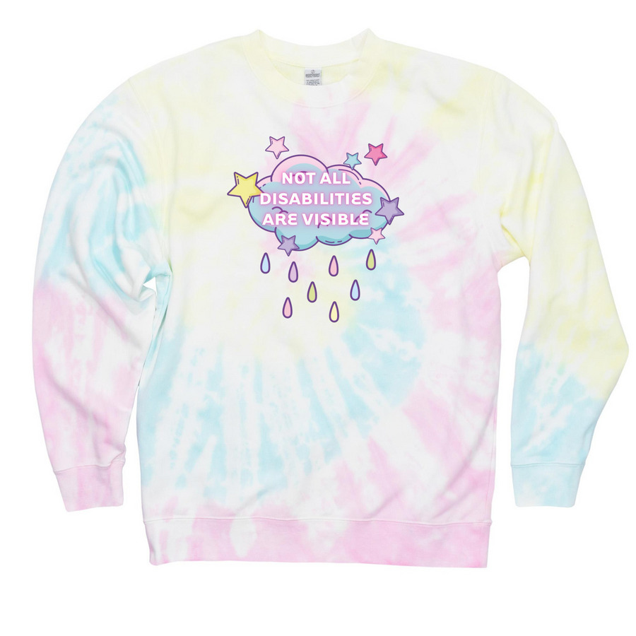 Not All Disabilities Are Visible, a Sunset Swirl Tie Dye Crewneck Sweatshirt
