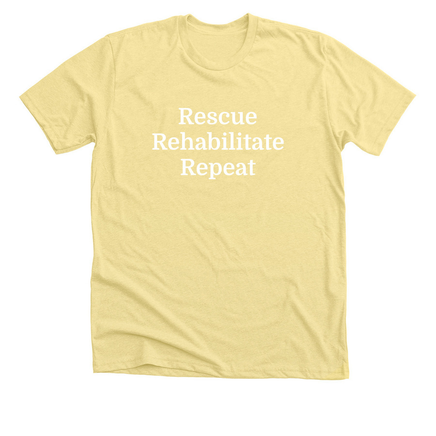 Rescue, Rehab, Repeat, a Heather Yellow Gold Premium Unisex Tee