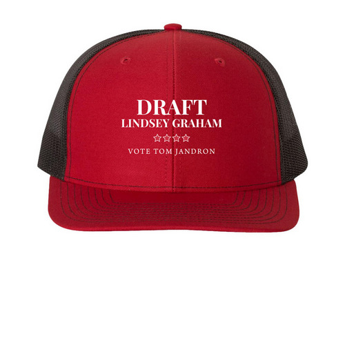 Draft Graham/Vote Jandron Hats, a Red/ Black Printed Snapback Trucker Cap