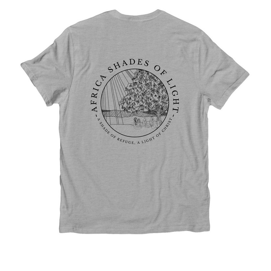 Africa Shades of Light, a Granite Grey Heather Allmade Organic Cotton Unisex Tee (back-view)