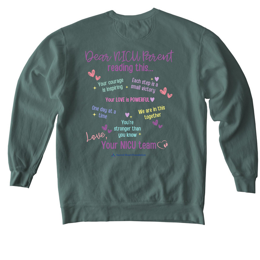 NICU Nurse, a Blue Spruce Comfort Colors Crewneck Sweatshirt (back-view)