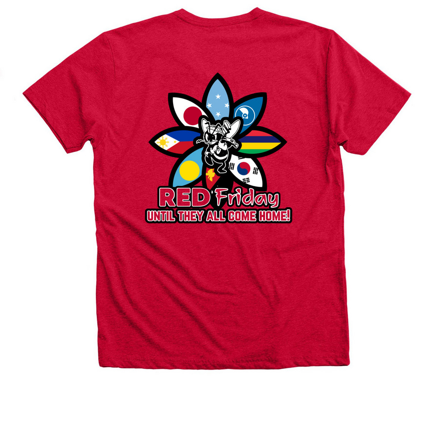 2026 RED Friday?Short Sleeve, a Heather Red Premium V-Neck Tee (back-view)