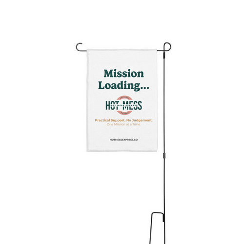 Mission Loading... Yard Flag, a White 12" x 18" Yard Flag with Stake