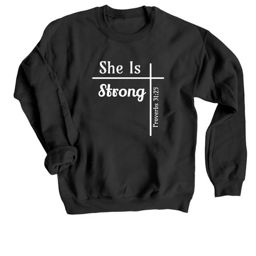 She is strong ?, a Black Crewneck Sweatshirt