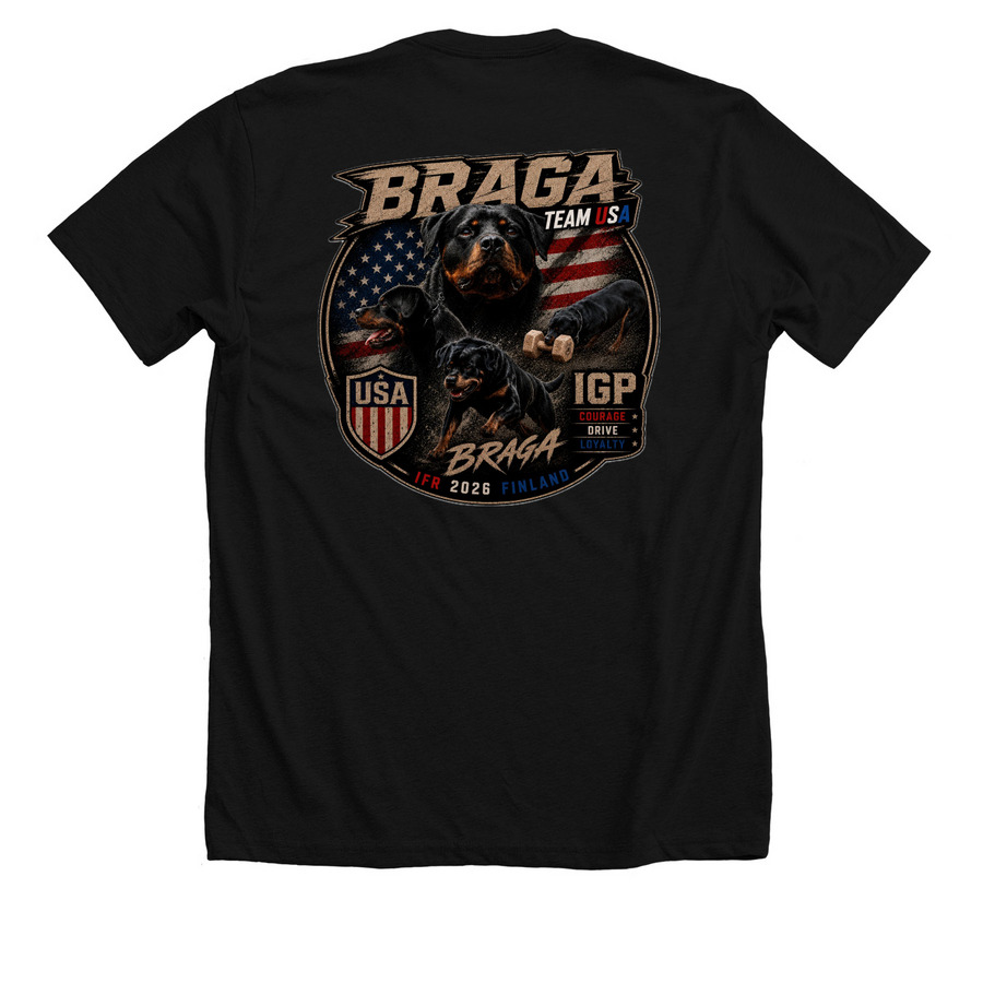 Team Braga IFR 2026, a Solid Black Blend Premium Unisex Tee (back-view)