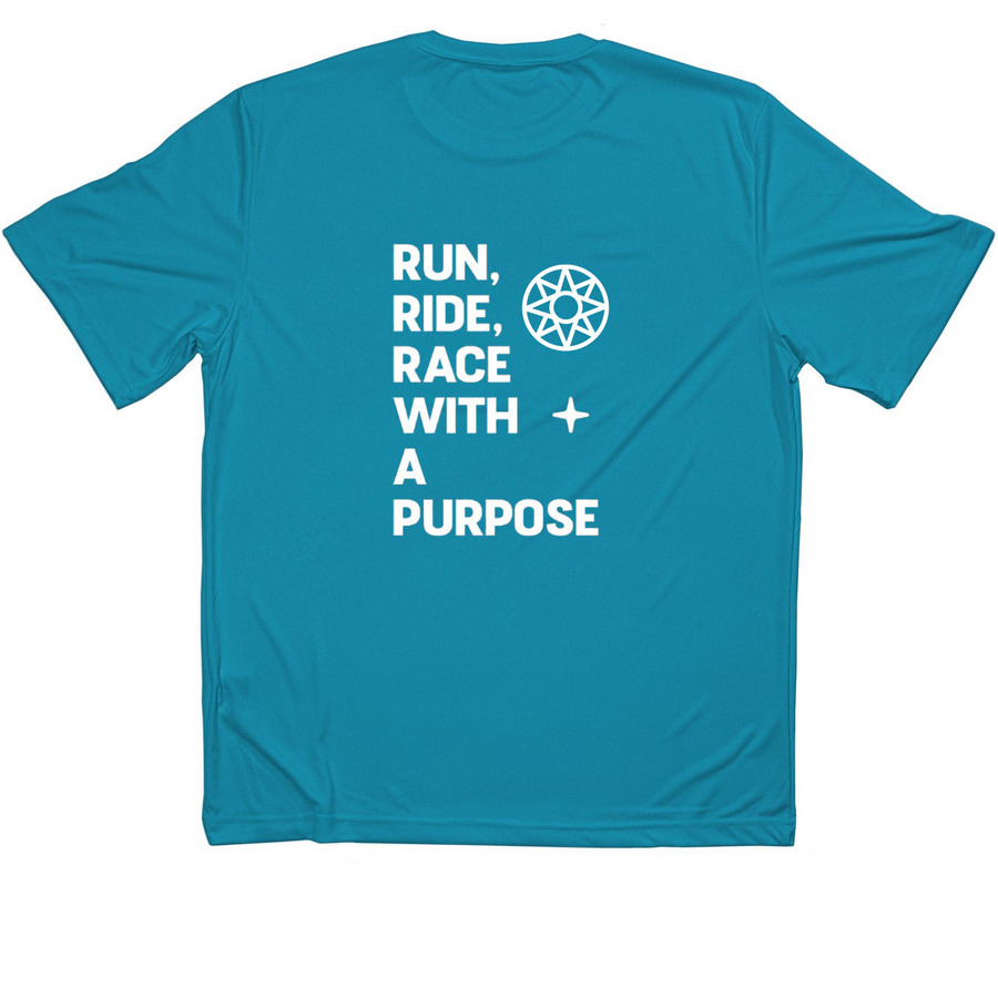 Triathacore workout gear, a Atomic Blue Classic Performance Tee (back-view)