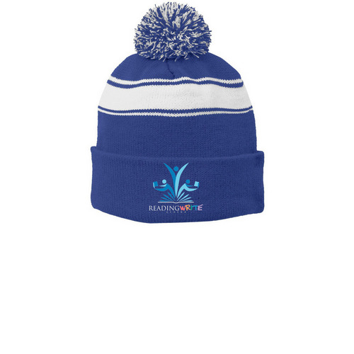 RWA Winter Hat, a True Royal/ White Printed Stripe Pom-Pom Beanie