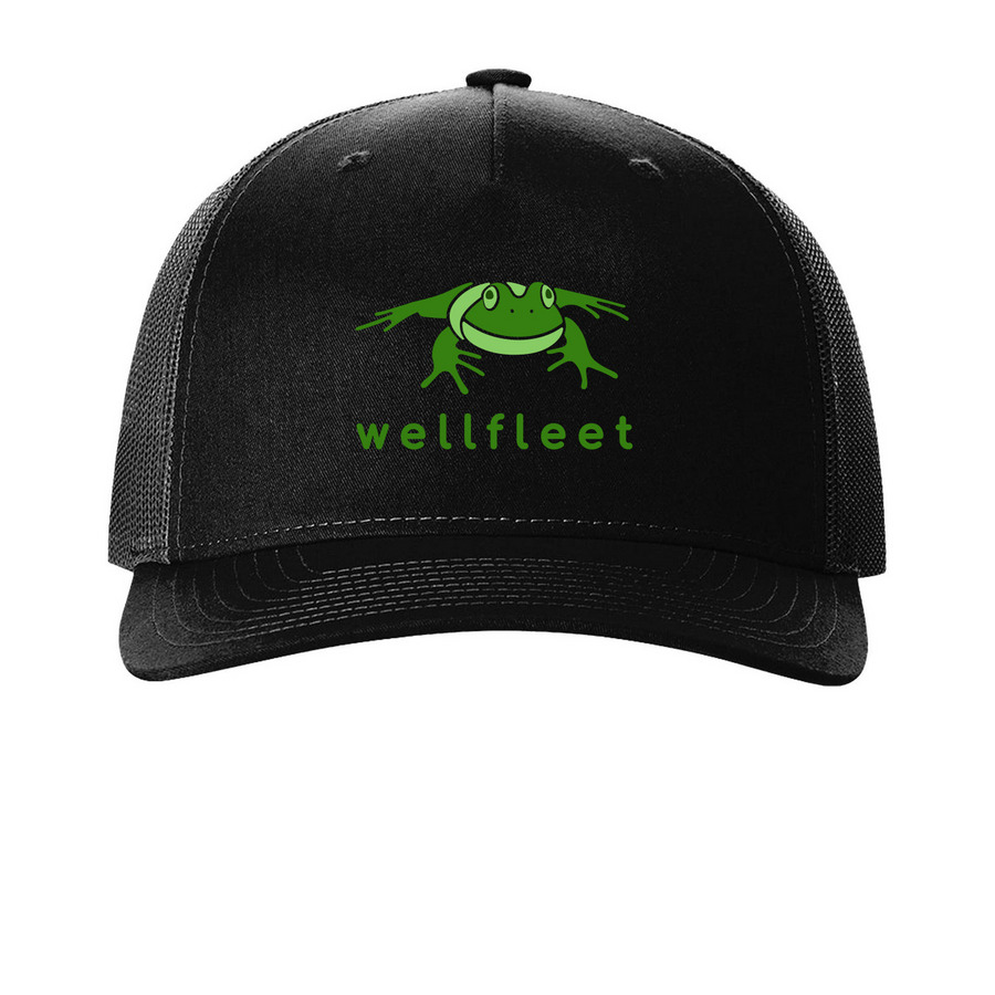 frog TRUCKER HAT, a Black Printed Five-Panel Trucker Cap