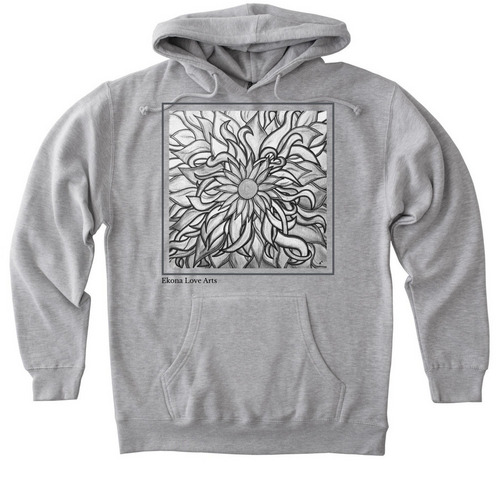 My Flowered Soul in B&W Apparel, a Grey Heather Heavyweight Pullover Hoodie