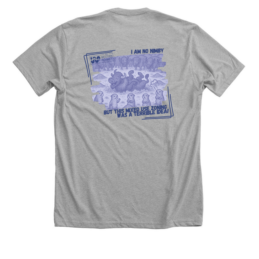 The NIMBY, a Athletic Heather Premium Unisex Tee (back-view)
