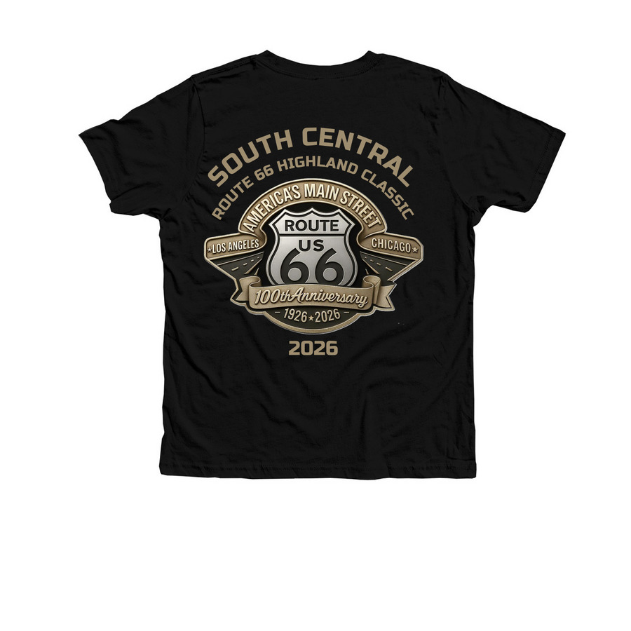2026 Route 66 Highland Youth, a Solid Black Blend Premium Youth Tee (back-view)