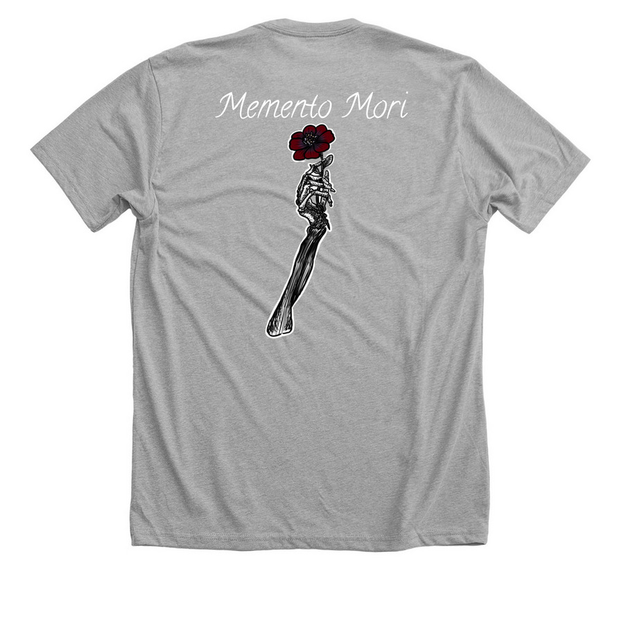 Memento Mori, a Athletic Heather Premium Unisex Tee (back-view)