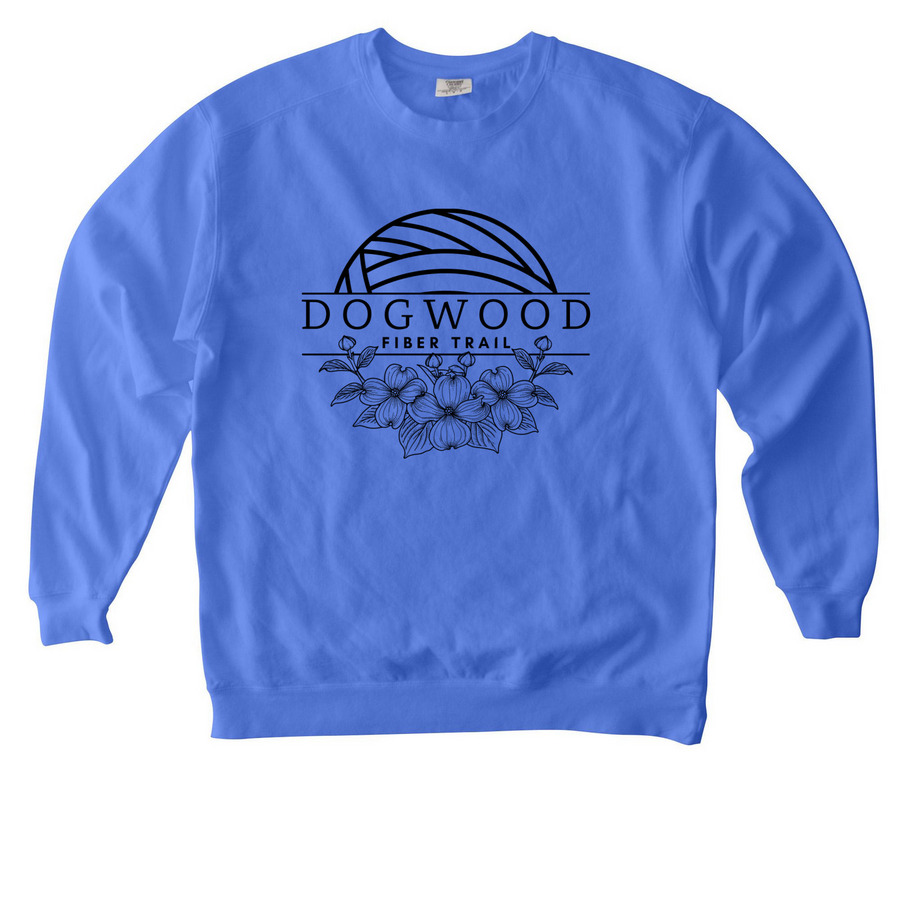 Dogwood Fiber Trail Shirts - Black Logo, a Flo Blue Comfort Colors Crewneck Sweatshirt