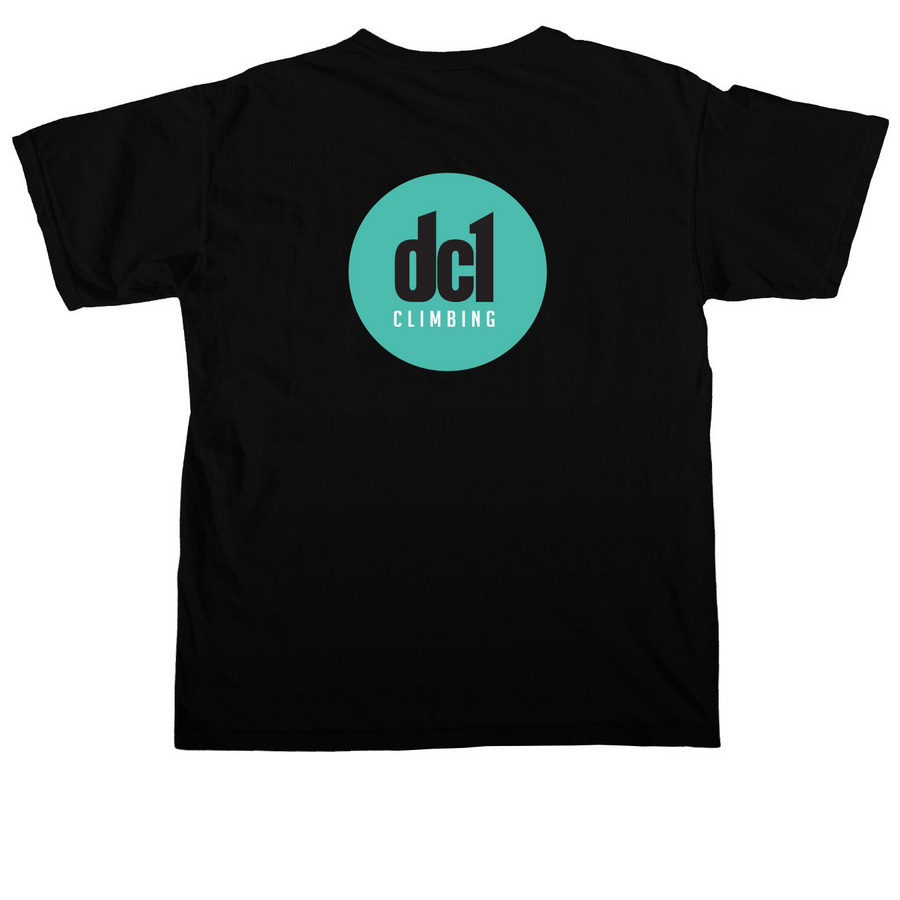 dc1 Climbing, a Black Comfort Colors Unisex Tee (back-view)