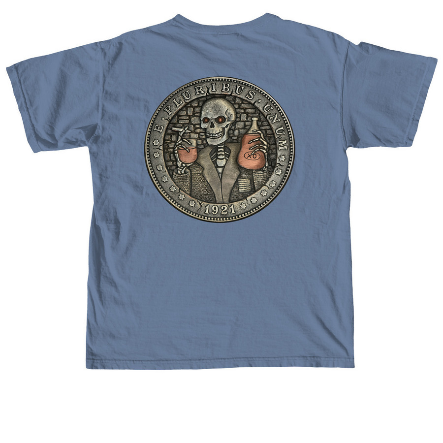 The Coin Vandal, a Blue Jean Comfort Colors Unisex Tee (back-view)