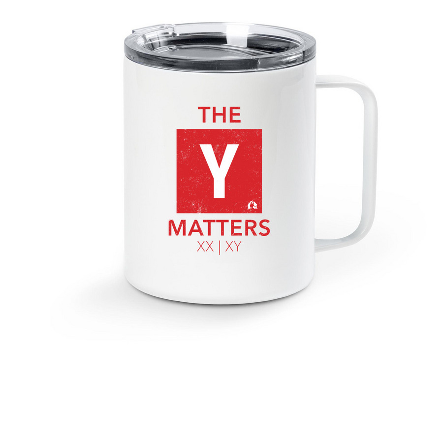 The Y Matters Travel Mug, a White Stainless Steel Travel Mug