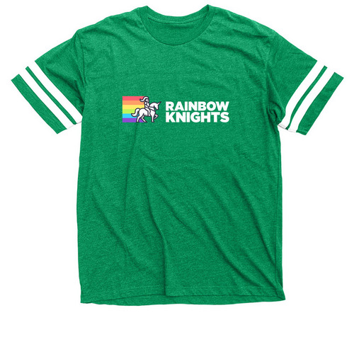Rainbow Knights [color logo, dark shirts], a Vintage Green / White Football Jersey Tee