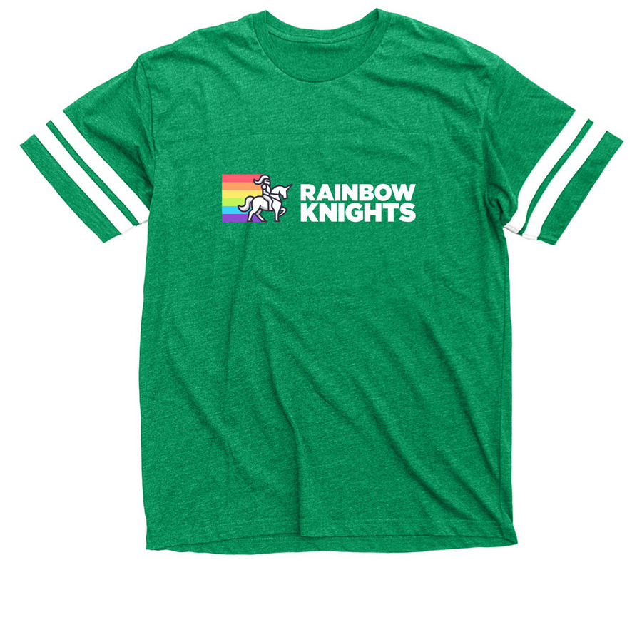 Rainbow Knights [color logo, dark shirts], a Vintage Green / White Football Jersey Tee
