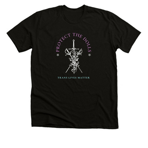 Protect the Dolls (with swords on front), a Solid Black Blend Premium Unisex Tee