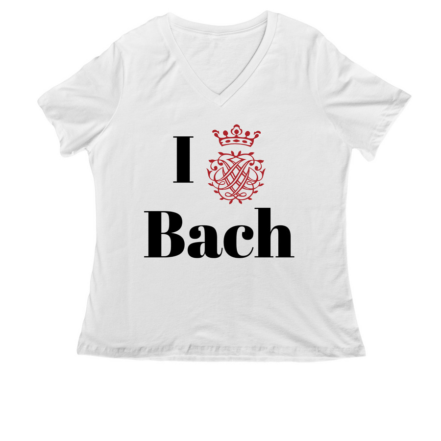 I love Bach, one sided, a White Women's Relaxed V-Neck Tee