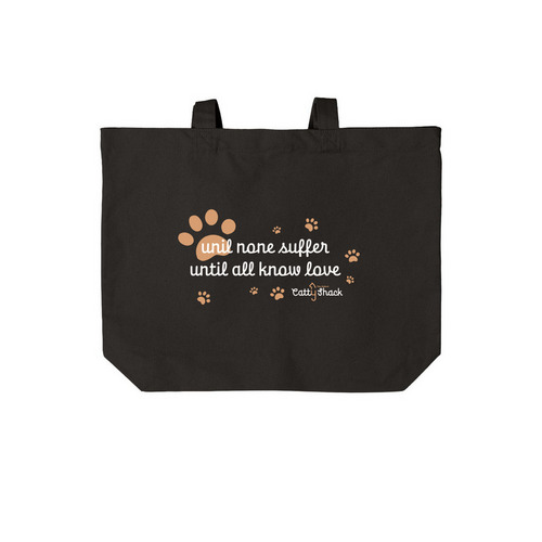 Until None Suffer Black Tote, a Deep Black Cotton Canvas Tote Bag
