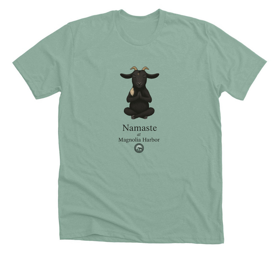 Namaste at Magnolia Harbor, a Heather Dusty Blue Premium Unisex Tee