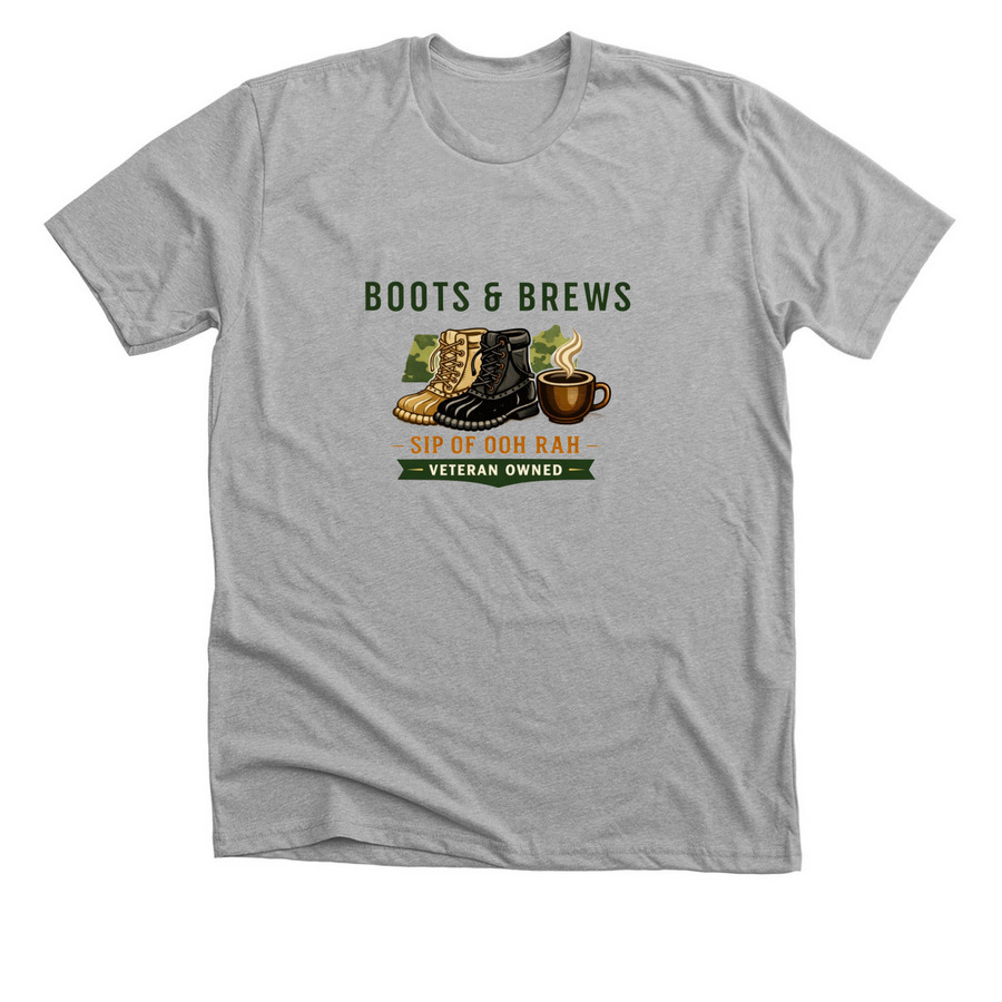 Boots & Brews Coffee&nbsp;, a Athletic Heather Premium Unisex Tee