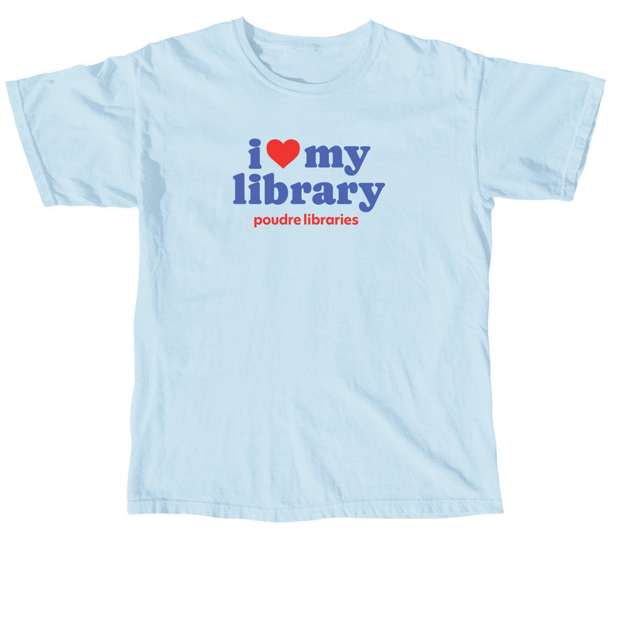I Love My Library - Red, a Chambray Comfort Colors Unisex Tee