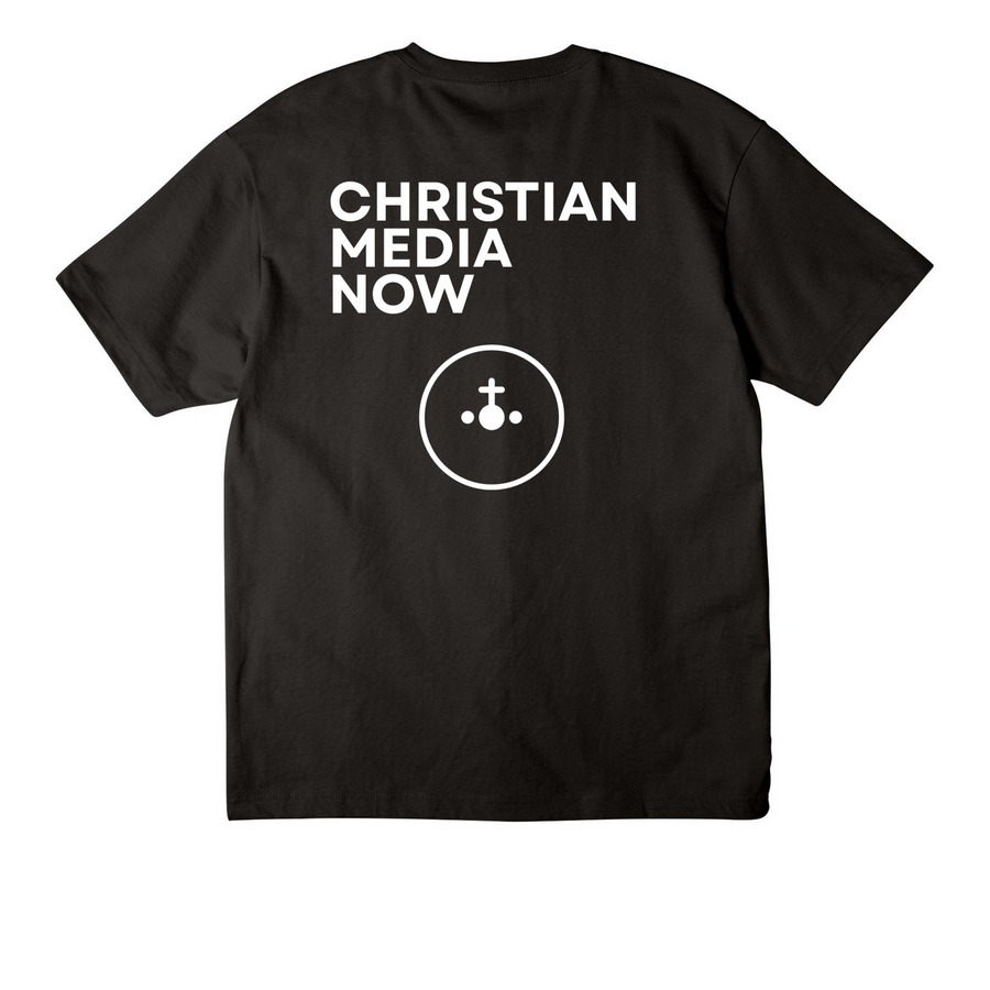 Christian Media Now, a Black Unisex Heavyweight Tee (back-view)