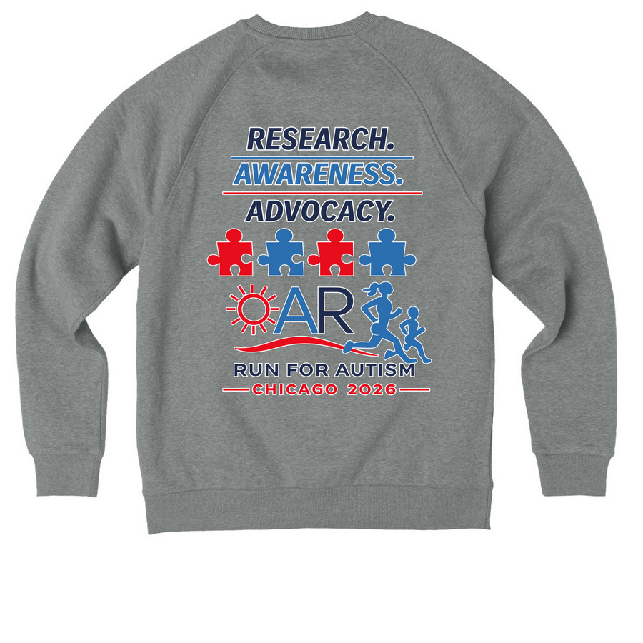 Chicago ?26 for Autism Research, a Aluminum Grey Heather Allmade Organic CVC Crewneck Sweatshirt (back-view)