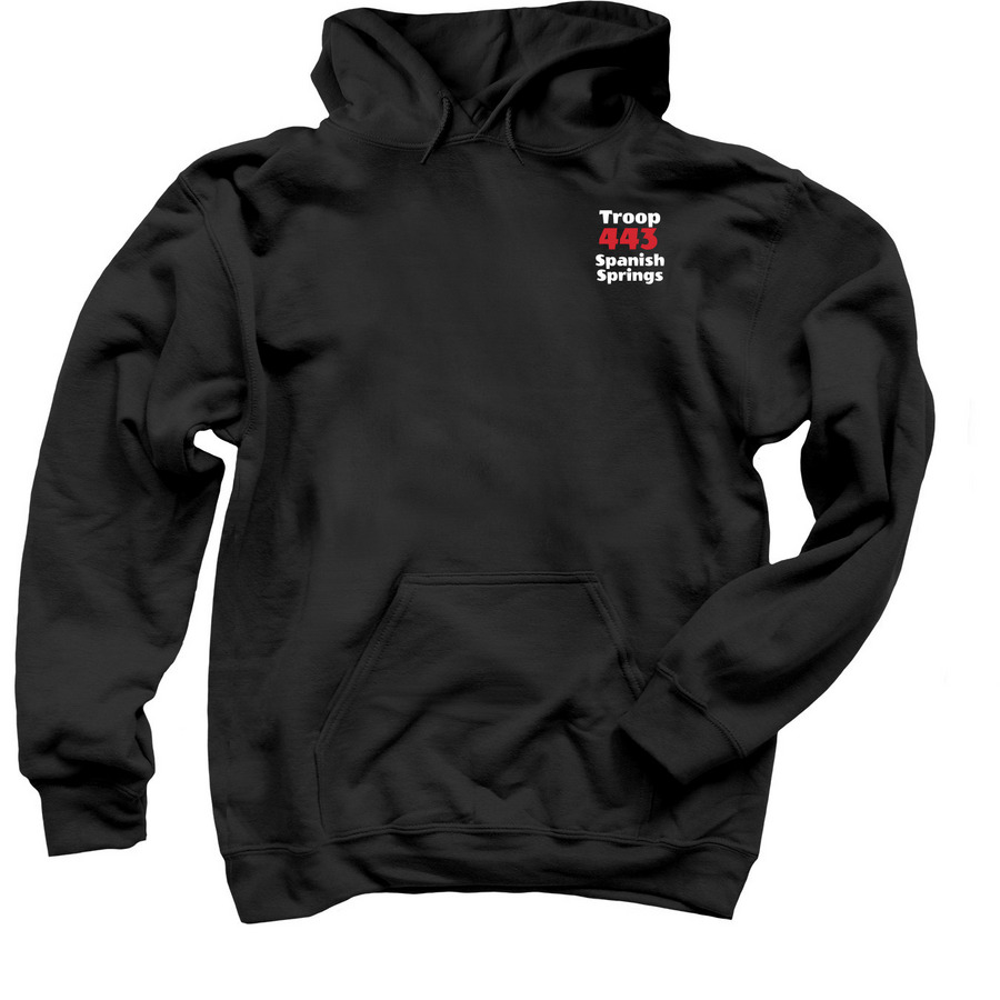 Troop 443 Adult Size Hoodies, a Black Pullover Hoodie