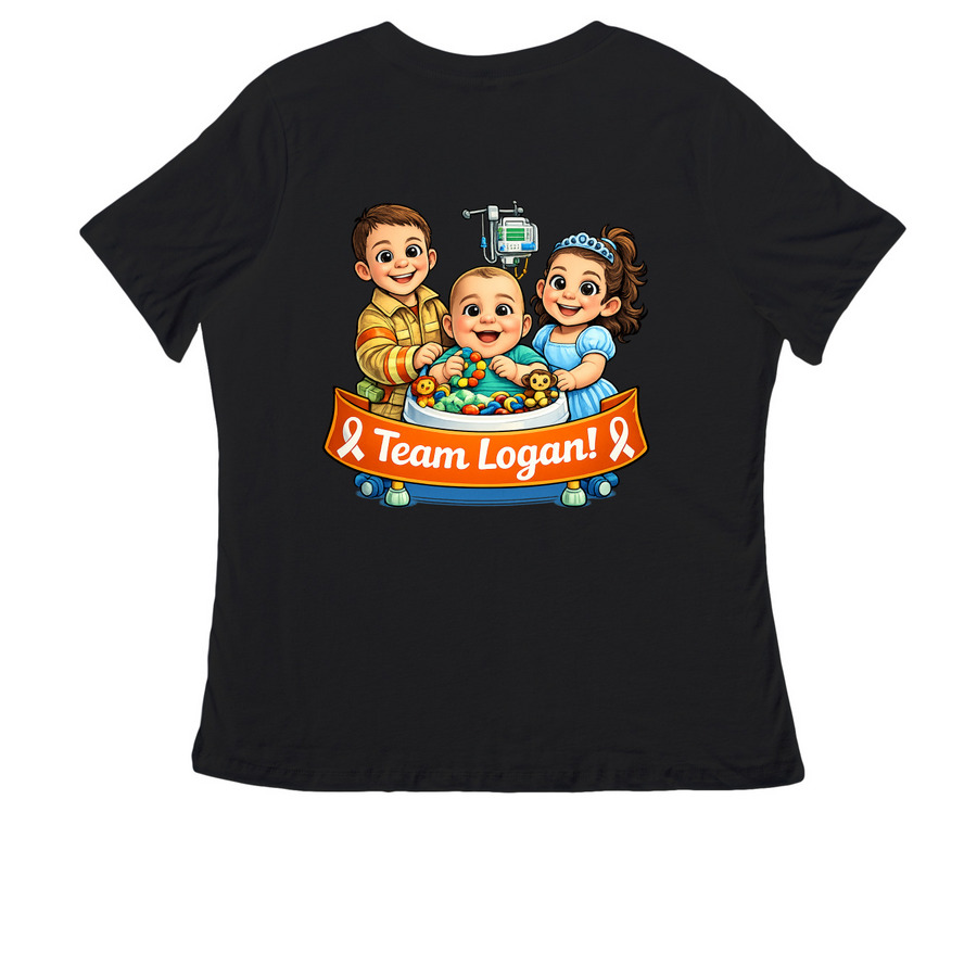 Team Logan Apparel, a Black Women's Relaxed V-Neck Tee (back-view)