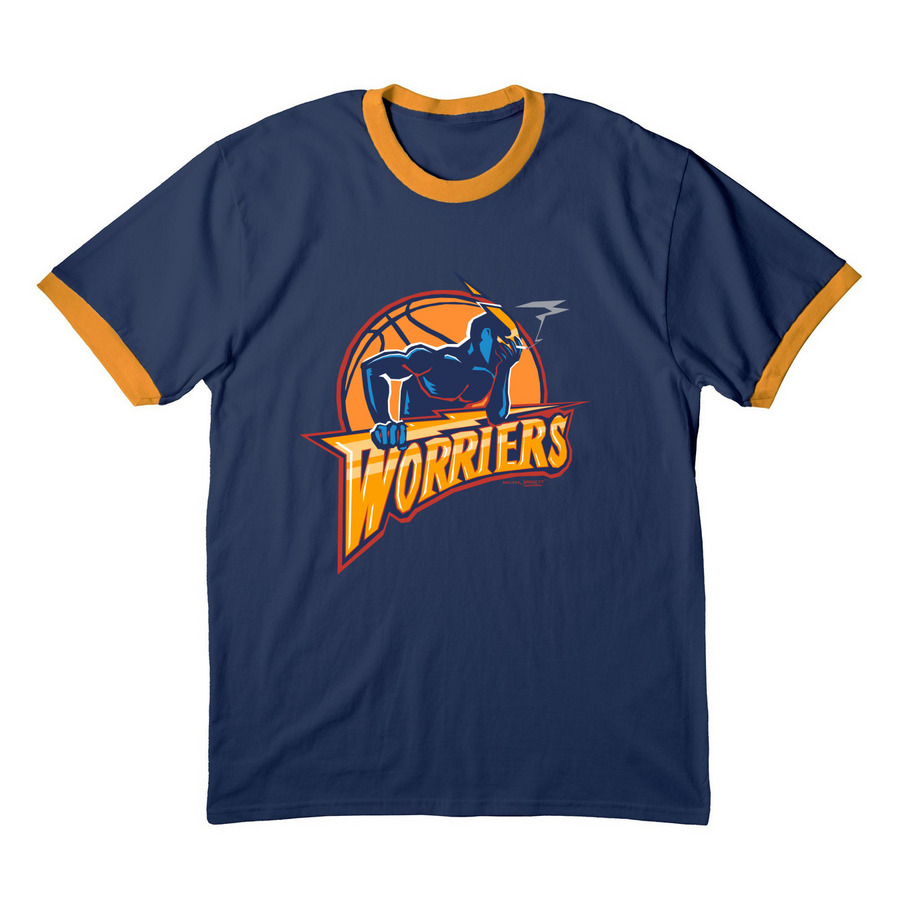 WORRIERS (Front), a Navy/ Gold Cotton Ringer Tee