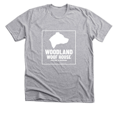 Woodland Woof House Wht logo, a Athletic Heather Premium Unisex Tee