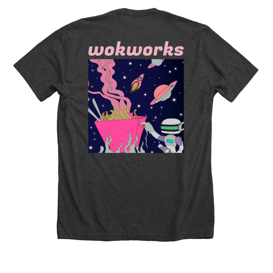 WOK ON x Alien Wok, a Dark Grey Heather Premium Unisex Tee (back-view)