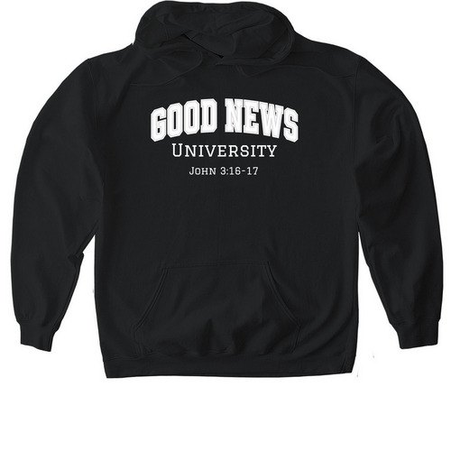 Good News University Crew & Hoodie, a Black Gildan Softstyle Pullover Hoodie