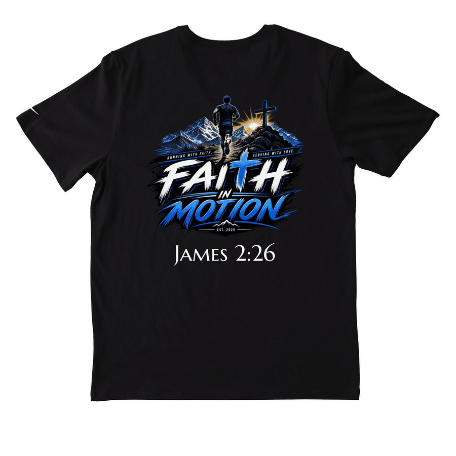 Faith in Motion, a Black Nike Dri-FIT Jersey Blend Performance Tee (back-view)